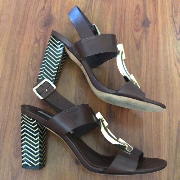 Diane von Furstenberg Leather chunky heel sandals with gold hardware 8 - Picture 1 of 5